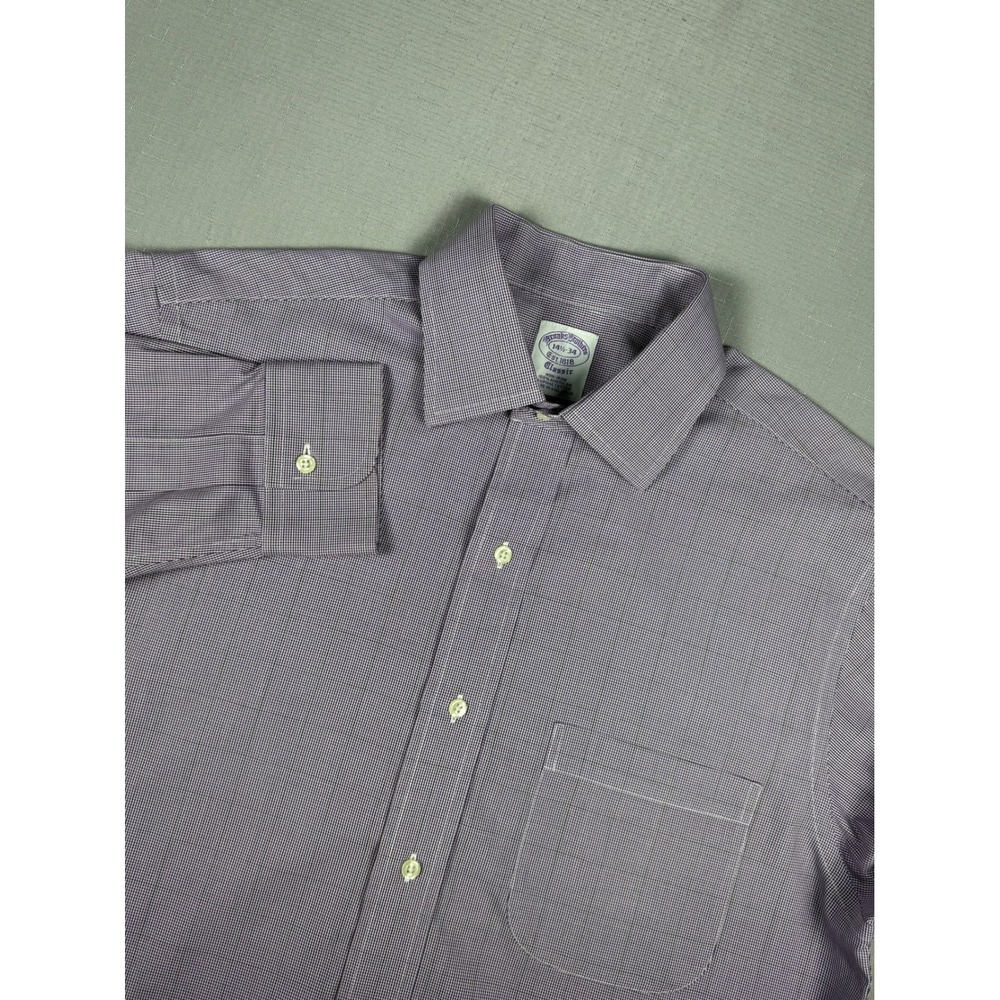 Brooks Brothers Classic Non-Iron Dress Shirt Purple White Micro Check 14.5 34